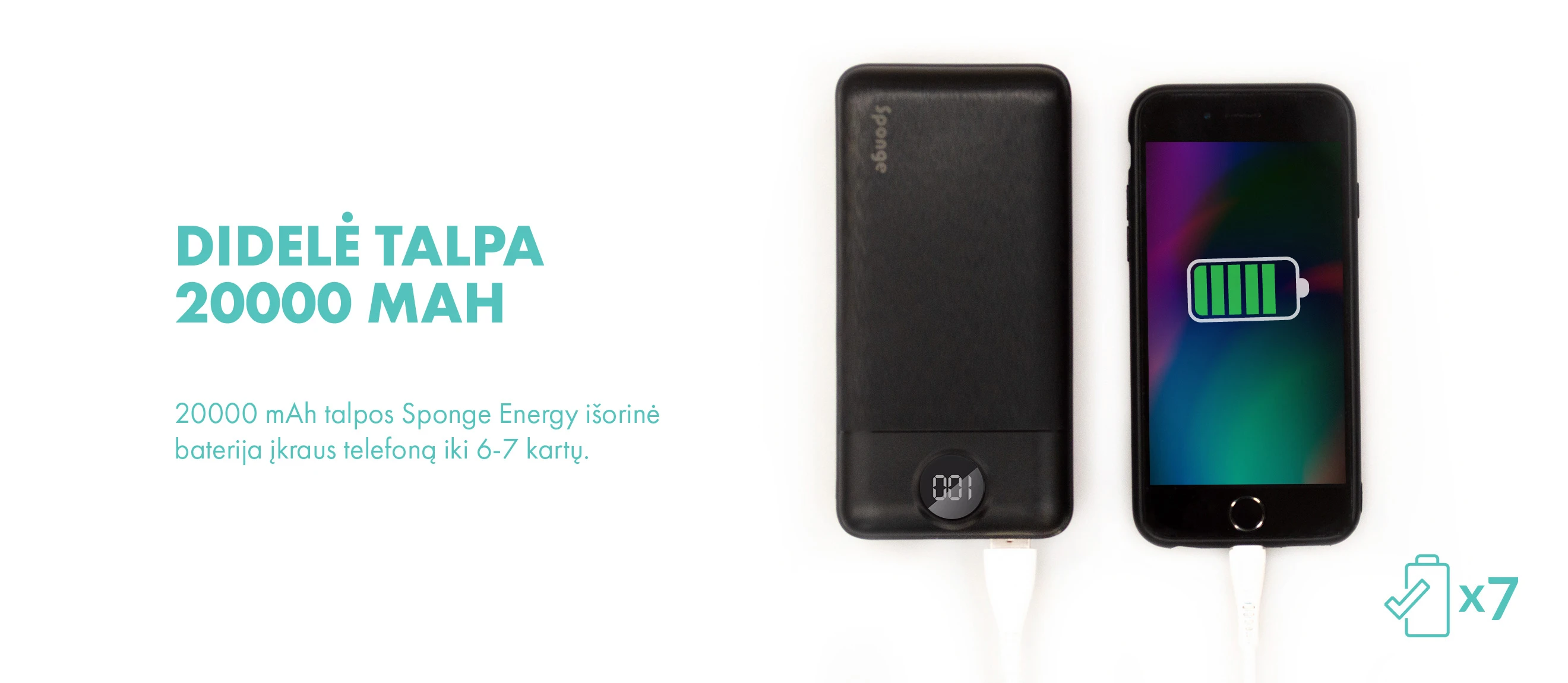 Nešiojamas įkroviklis Sponge Energy 20000 (Juodas) aprašymas - Prekės nuotrauka