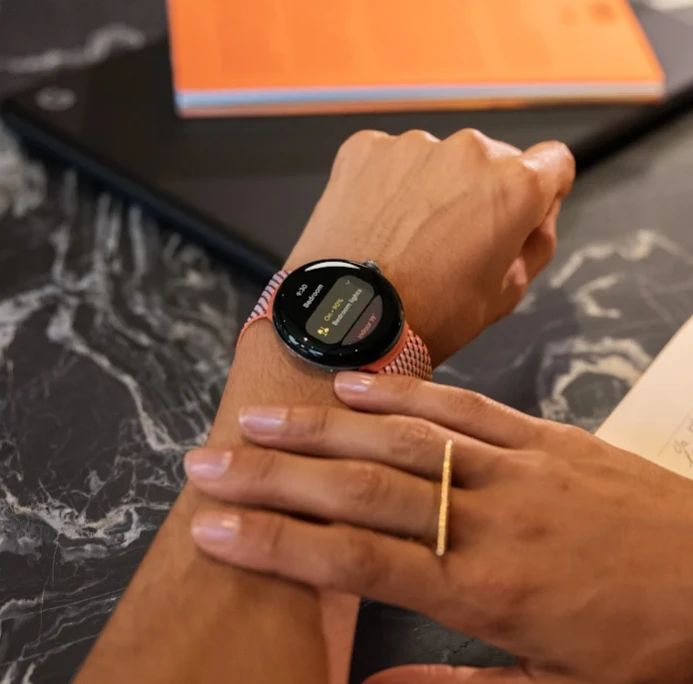 Išmanusis laikrodis Google Pixel Watch WiFi (41mm, 32 GB), Sidabrinės spalvos apvadas su pilkos spalvos silikoniniu dirželiu aprašymas - Prekės nuotrauka