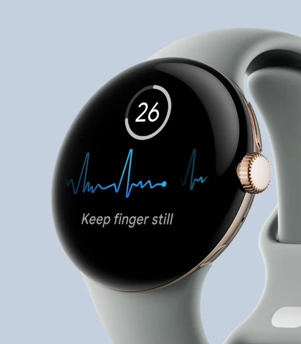 Išmanusis laikrodis Google Pixel Watch WiFi (41mm, 32 GB), Sidabrinės spalvos apvadas su pilkos spalvos silikoniniu dirželiu aprašymas - Prekės nuotrauka