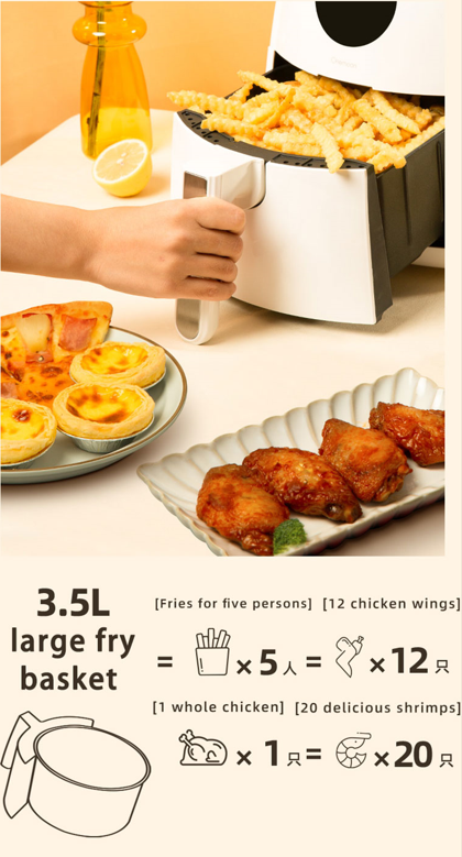 Xiaomi Karšto oro gruzdintuvė Onemoon Air Fryer OA5 3.5L, balta aprašymas - Prekės nuotrauka