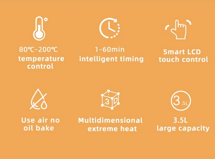 Xiaomi Karšto oro gruzdintuvė Onemoon Air Fryer OA5 3.5L, balta aprašymas - Prekės nuotrauka