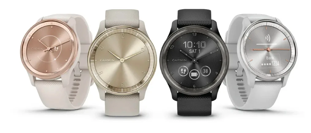 Išmanusis laikrodis Garmin vívomove® Trend, Skalūno spalvos nerūdijančiojo plieno apvadas, su juodu korpusu ir silikoniniu dirželiu aprašymas - Prekės nuotrauka