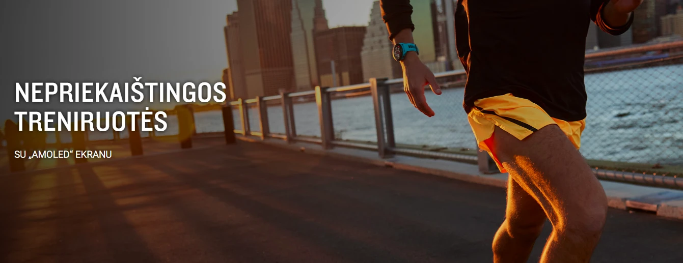 Išmanusis laikrodis Garmin Forerunner 265. Juodas apvadas su žalsvai mėlynos spalvos korpusu ir žalsvai mėlynos ir juodos spalvos silikoniniu dirželiu aprašymas - Prekės nuotrauka