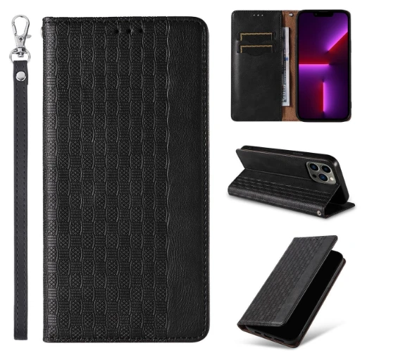 Hurtel Magnet Strap dėklas telefonui Apple iPhone 14 Pro Max Flip Wallet Mini Lanyard Stand juodos spalvos aprašymas - Prekės nuotrauka