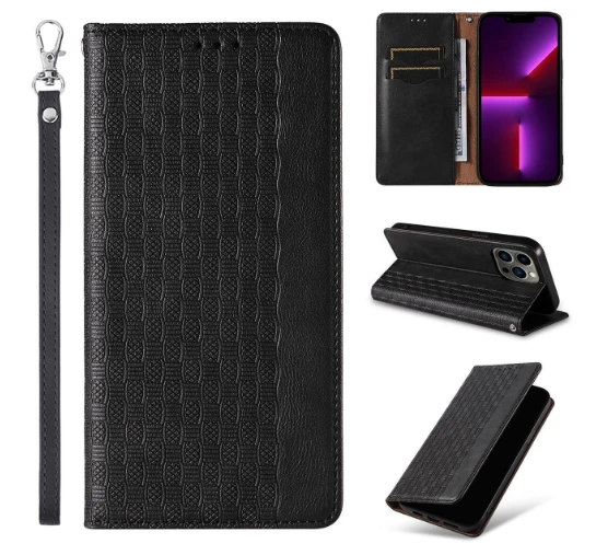 Hurtel Magnet Strap dėklas telefonui Apple iPhone 14 Pro Flip Wallet Mini Lanyard Stand juodos spalvos aprašymas - Prekės nuotrauka