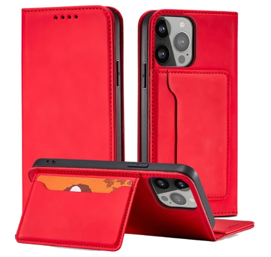 Hurtel Magnet Card dėklas skirtas iPhone 14 Plus, raudonas aprašymas - Prekės nuotrauka
