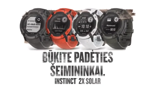 Išmanusis laikrodis Garmin Instinct 2X Solar, Juodos ir baltos spalvų korpusas su baltos spalvos dirželiu aprašymas - Prekės nuotrauka