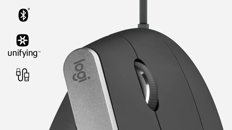 Belaidė pelė Logitech MX Vertical, pilka aprašymas - Prekės nuotrauka