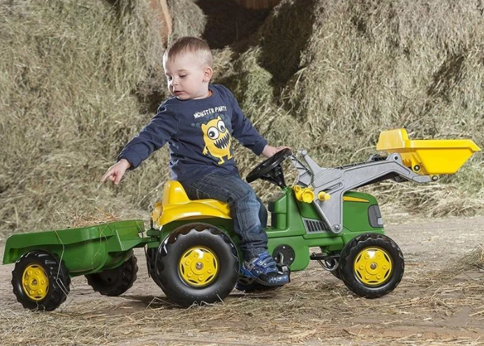 Rolly Toys John Deere minamas traktorius su kaušu ir priekaba aprašymas - Prekės nuotrauka