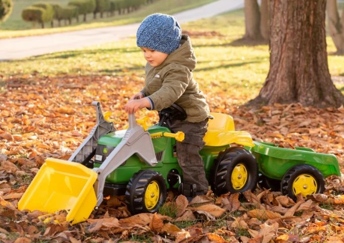 Rolly Toys John Deere minamas traktorius su kaušu ir priekaba aprašymas - Prekės nuotrauka