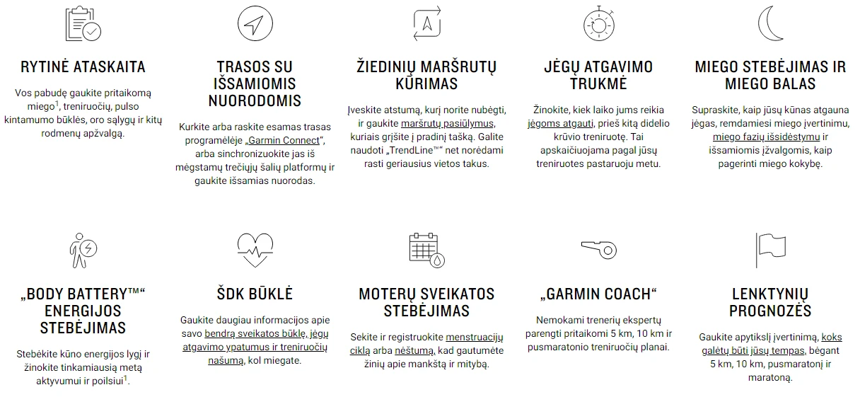 Išmanusis laikrodis Garmin Forerunner 965, Titano apvadas su „Whitestone“ (baltojo akmens) spalvos korpusu ir „Whitestone“ (baltojo akmens) ir „Powder Grey“ (pilkšvos) spalvos silikoniniu dirželiu aprašymas - Prekės nuotrauka