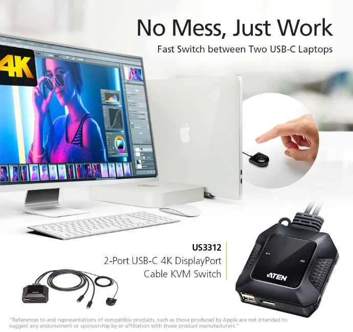 Aten 2 prievadų USB-C 4K DisplayPort KVM jungiklis aprašymas - Prekės nuotrauka