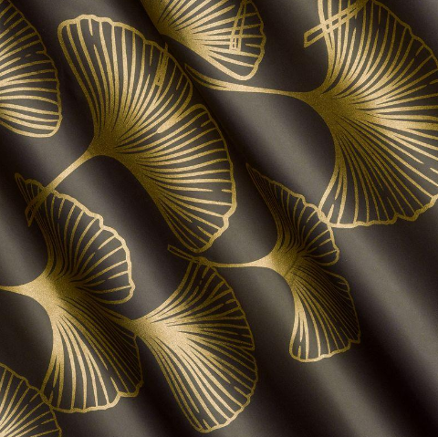 Eurofirany Naktinė blackout tipo temdanti užuolaida HARMONY su blizgiu ginkmedžio raštu, 140 X 250 cm, žiedai, spalva: ruda, auksinė aprašymas - Prekės nuotrauka