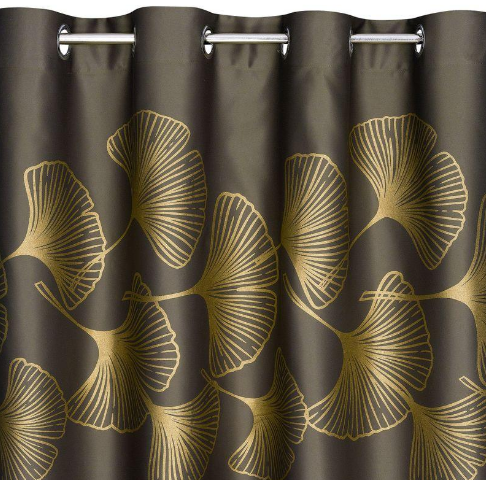 Eurofirany Naktinė blackout tipo temdanti užuolaida HARMONY su blizgiu ginkmedžio raštu, 140 X 250 cm, žiedai, spalva: ruda, auksinė aprašymas - Prekės nuotrauka