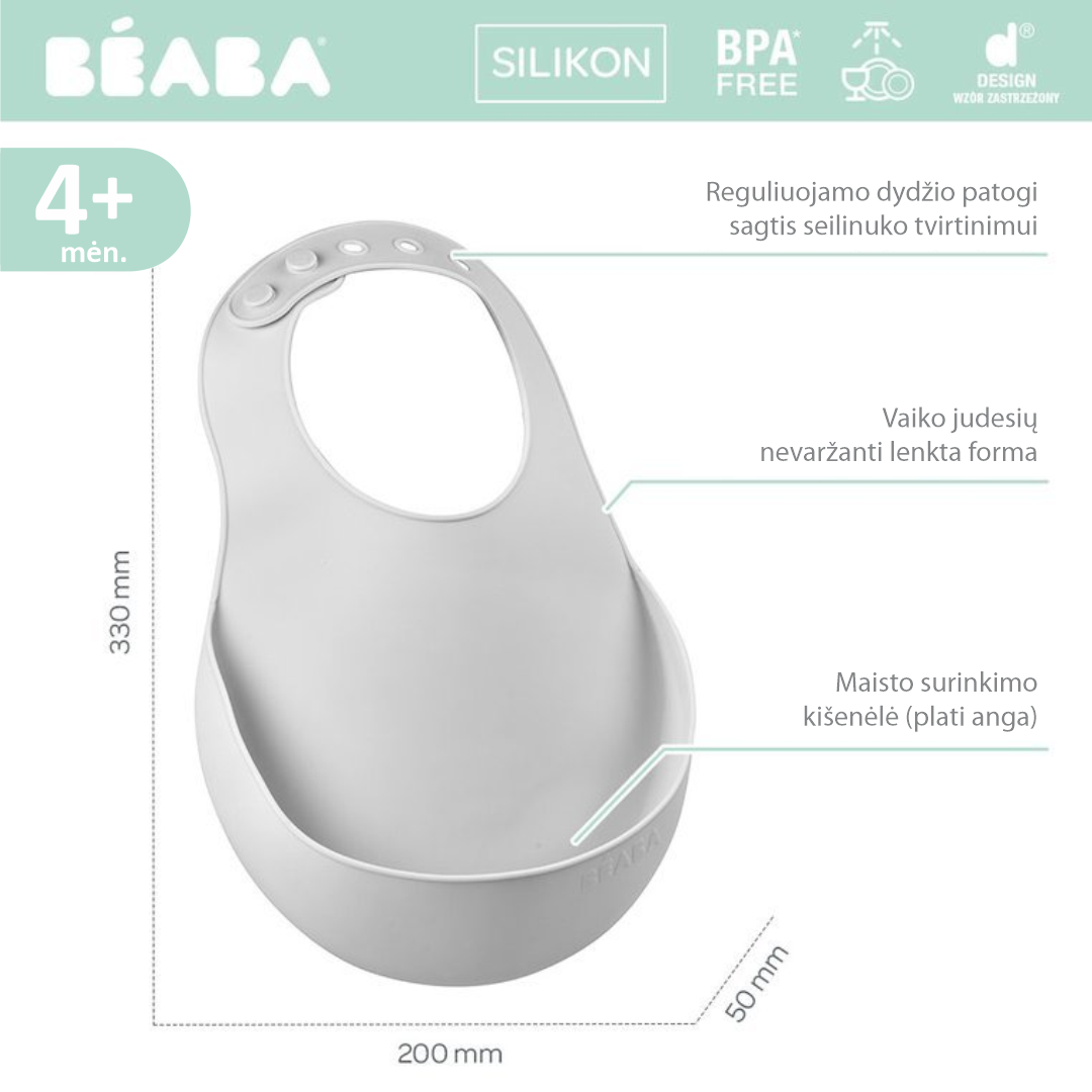 Beaba silikoninis seilinukas, spalva: light grey aprašymas - Prekės nuotrauka
