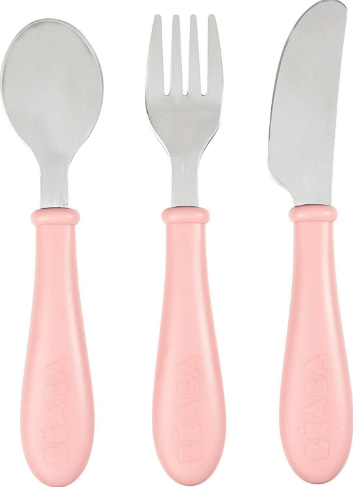 Beaba nerūdijančio plieno stalo įrankiai, 12 mėn. Spalva: old pink aprašymas - Prekės nuotrauka