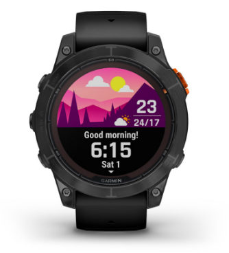Išmanusis laikrodis Garmin Fenix 7 Pro Solar, Pilkos skalūno spalvos, su juodu dirželiu aprašymas - Prekės nuotrauka