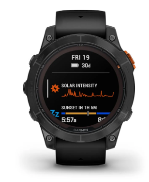 Išmanusis laikrodis Garmin Fenix 7 Pro Solar, Pilkos skalūno spalvos, su juodu dirželiu aprašymas - Prekės nuotrauka