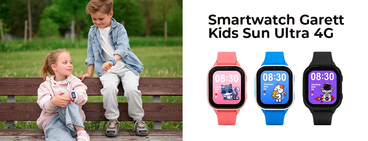 Išmanusis laikrodis vaikams Garett Kids Sun Ultra 4G, Juodos spalvos aprašymas - Prekės nuotrauka