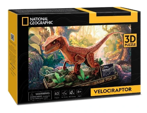 CUBIC FUN National Geographic 3D dėlionė „Velociraptorius“ aprašymas - Prekės nuotrauka