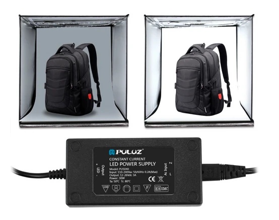 Puluz 80 cm sulankstoma nešiojama baltos šviesos fotografavimo palapinė su 3 spalvų (juoda, balta, oranžinė) fonu, 8500 liumenų aprašymas - Prekės nuotrauka
