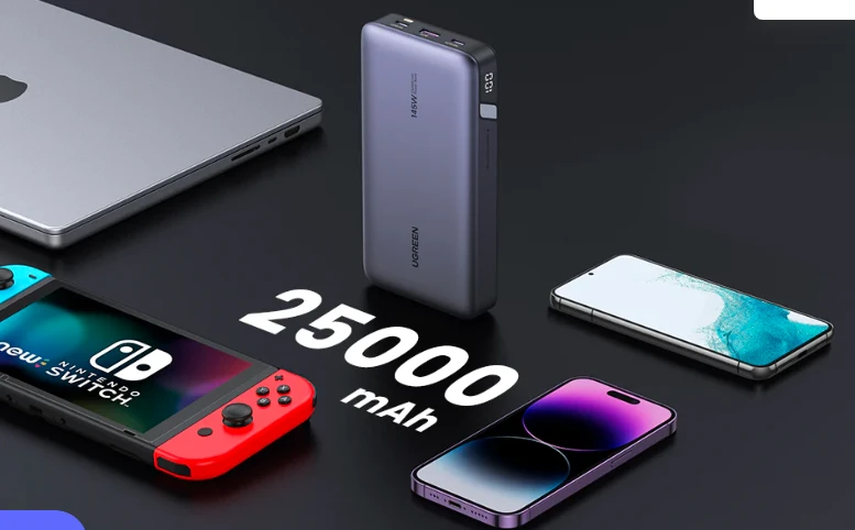 Nešiojamas įkroviklis UGREEN Powerbank 145W nešiojamajam kompiuteriui - 3 jungtys / 25000mAh aprašymas - Prekės nuotrauka