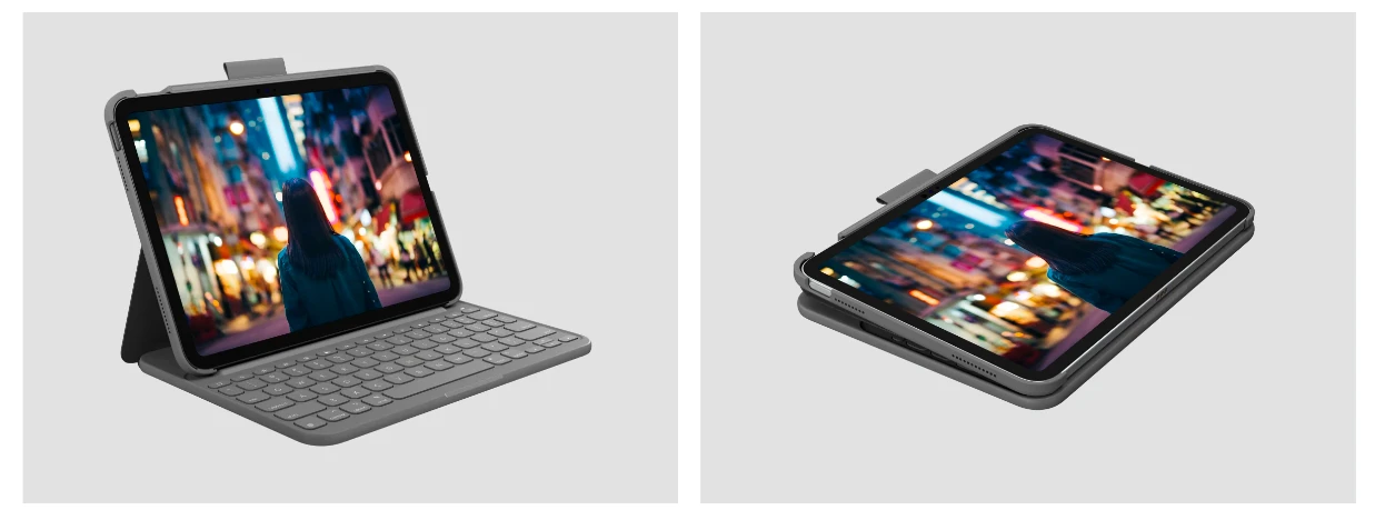 Logitech Slim Folio klaviatūros dėklas iPad, Pilkos spalvos aprašymas - Prekės nuotrauka