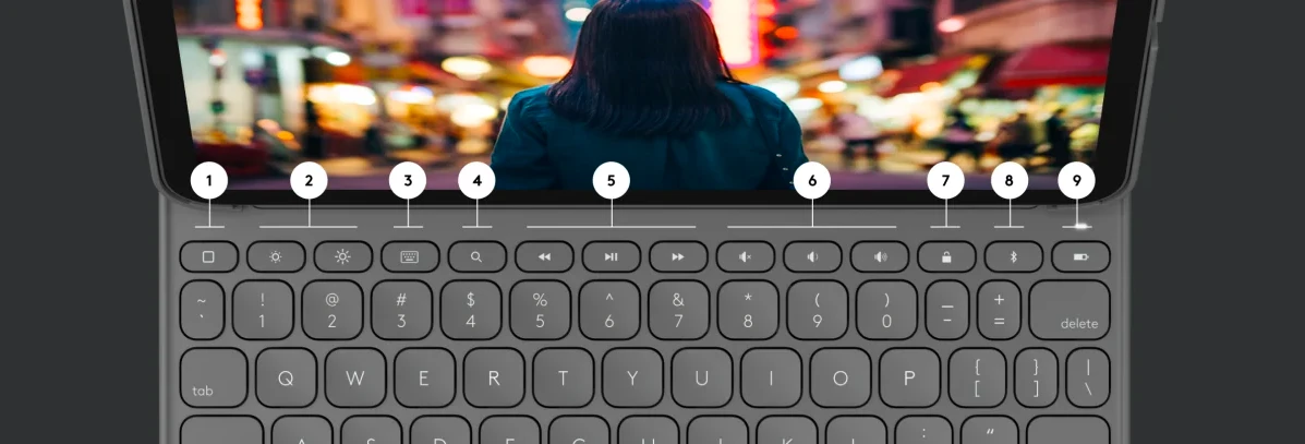 Logitech Slim Folio klaviatūros dėklas iPad, Pilkos spalvos aprašymas - Prekės nuotrauka