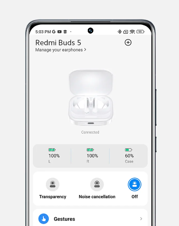 Redmi Buds 5 belaidės ausinės, Juodos aprašymas - Prekės nuotrauka