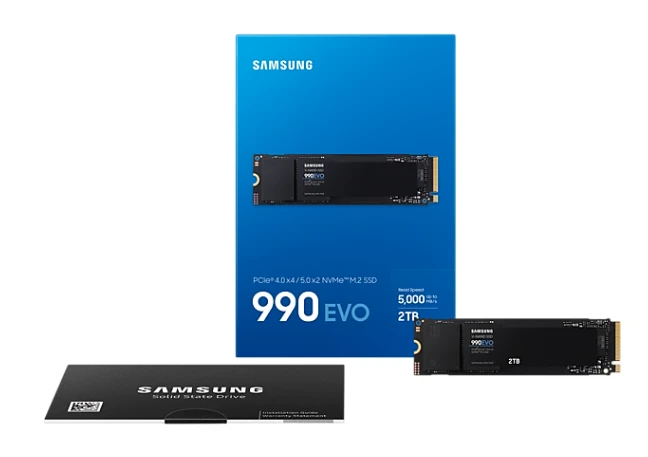 Kietasis diskas Samsung 990 EVO, 2000 GB, Rašymo greitis 4200 MB/s, Skaitymo greitis 5000 MB/s aprašymas - Prekės nuotrauka