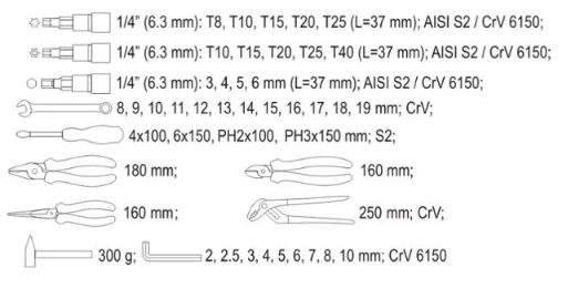 YATO rankinių įrankių rinkinys YT-38901, 1/4