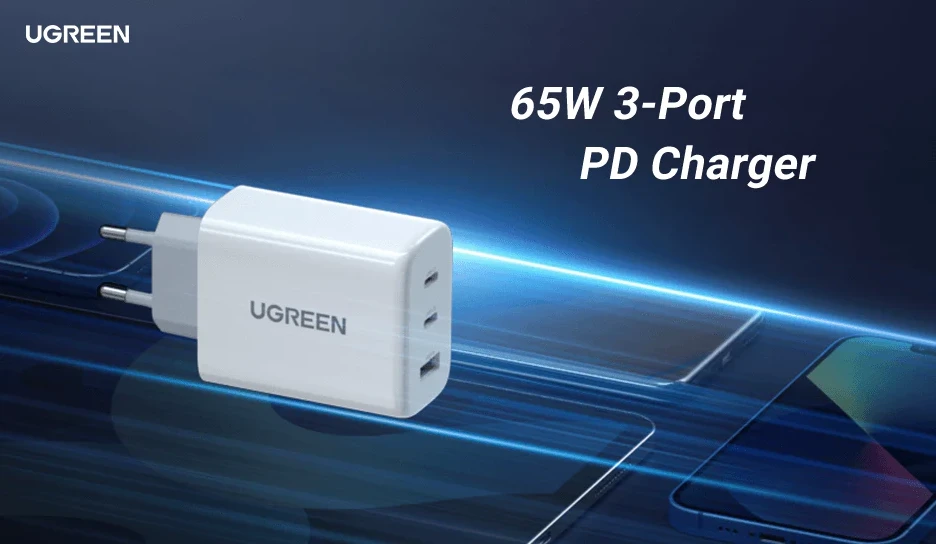 Sieninis įkroviklis UGREEN CD275, 2x USB-C, 1x USB, 65W (balta) aprašymas - Prekės nuotrauka