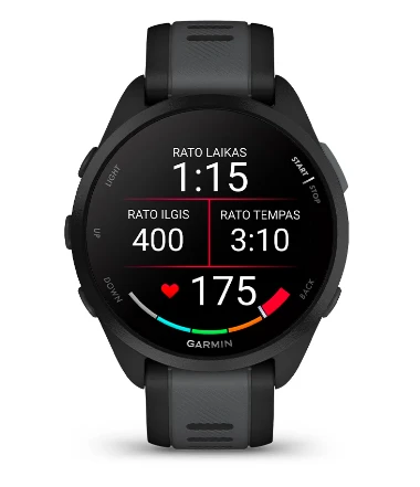 Išmanusis laikrodis Garmin Forerunner® 165 Juodos / pilkai melsvos spalvos aprašymas - Prekės nuotrauka