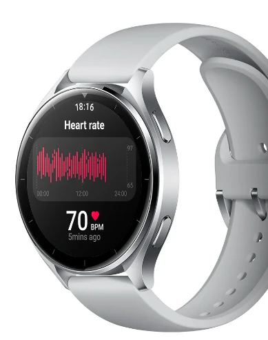 Išmanusis laikrodis Xiaomi Watch 2, Titano spalvos korpusas, su baltos spalvos odiniu dirželiu aprašymas - Prekės nuotrauka