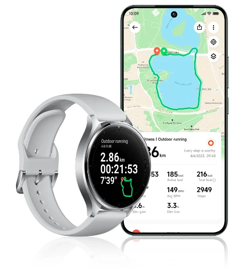 Išmanusis laikrodis Xiaomi Watch 2, Titano spalvos korpusas, su baltos spalvos odiniu dirželiu aprašymas - Prekės nuotrauka