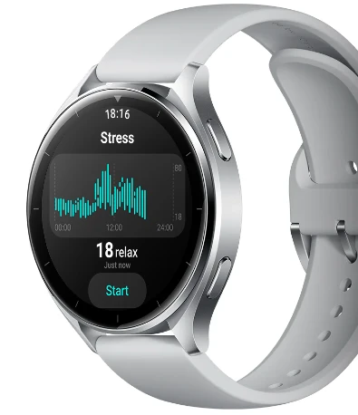 Išmanusis laikrodis Xiaomi Watch 2, Titano spalvos korpusas, su baltos spalvos odiniu dirželiu aprašymas - Prekės nuotrauka