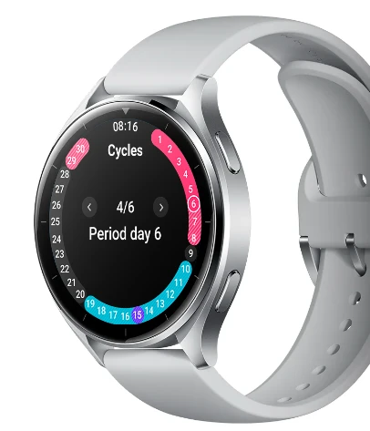 Išmanusis laikrodis Xiaomi Watch 2, Titano spalvos korpusas, su baltos spalvos odiniu dirželiu aprašymas - Prekės nuotrauka