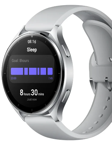 Išmanusis laikrodis Xiaomi Watch 2, Titano spalvos korpusas, su baltos spalvos odiniu dirželiu aprašymas - Prekės nuotrauka