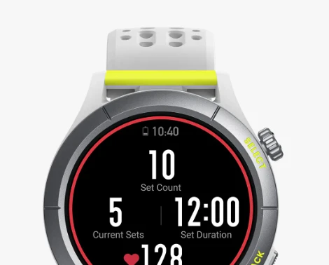 Išmanusis laikrodis Amazfit Cheetah Round, Titano spalvos korpusas su pilkos spalvos dirželiu aprašymas - Prekės nuotrauka