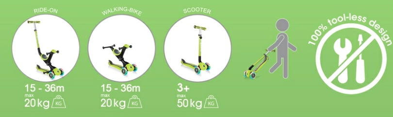 GLOBBER paspirtukas Go Up Deluxe Lights, žydros spalvos, 646-105 aprašymas - Prekės nuotrauka