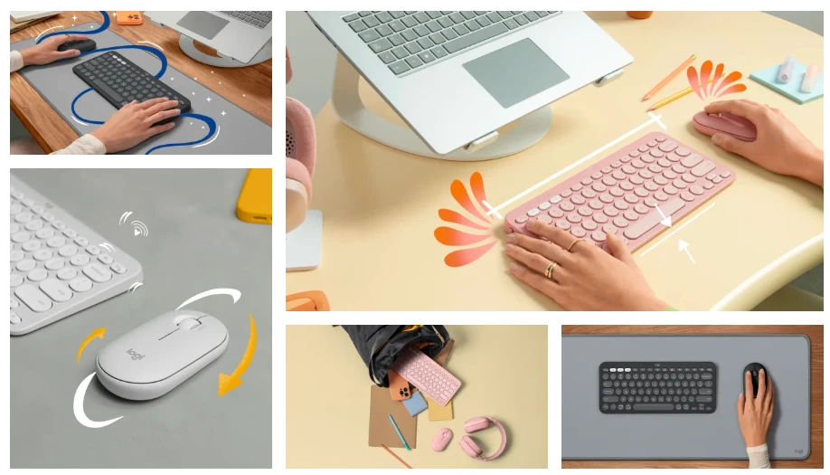 Klaviatūra ir pelė Logitech Pebble 2 Combo, baltos spalvos aprašymas - Prekės nuotrauka