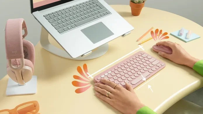 Klaviatūra ir pelė Logitech Pebble 2 Combo for Mac, rožinės spalvos aprašymas - Prekės nuotrauka