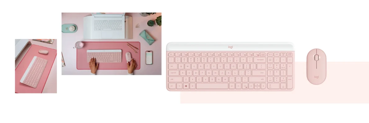 Logitech Plona belaidė klaviatūra ir pelė MK470 Slim Wireless Combo, Rožinės spalvos, DE išdėstymas aprašymas - Prekės nuotrauka
