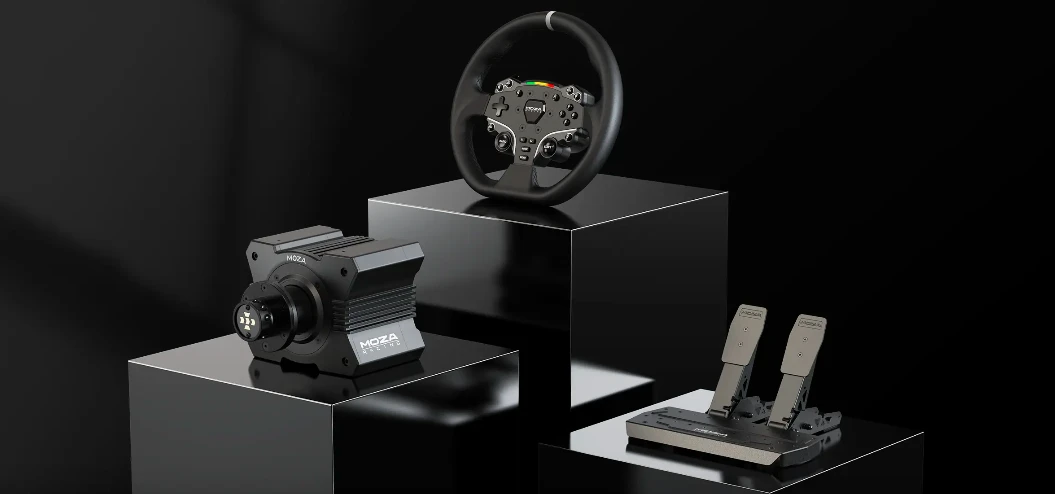 Žaidimų vairo komplektas Moza Racing MOZA R5 Racing Set (R5 DD Wheelbase, ES Wheel, SR-P Lite Pedale, Ti) aprašymas - Prekės nuotrauka