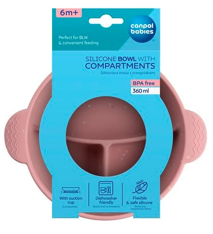 CANPOL BABIES silikoninis neslystantis dubenėlis DOTS, 3 skyrių, 360 ml, 51/403_pink aprašymas - Prekės nuotrauka