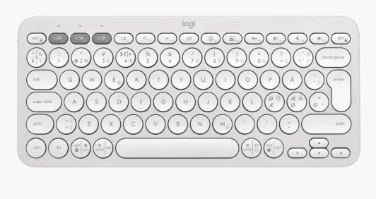 Belaidė klaviatūra Logitech PEBBLE KEYS 2 K380S, Baltos spalvos, Išdėstymas: Šiaurės šalių (Qwerty) aprašymas - Prekės nuotrauka