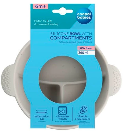 CANPOL BABIES silikoninis neslystantis dubenėlis DOTS, 3 skyrių, 360 ml, 51/403_grey aprašymas - Prekės nuotrauka