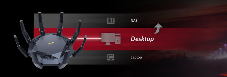 Maršrutizatorius ASUS RT-AX89X/12-stream AX6000 Dual Band WiFi 6 (802.11ax) aprašymas - Prekės nuotrauka Maršrutizatorius ASUS RT-AX89X/12-stream AX6000 Dual Band WiFi 6 (802.11ax) aprašymas - Prekės nuotrauka