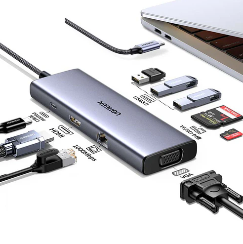 Adapteris Ugreen CM498 USB-C, 2 x USB-A + USB-C + HDMI + SD / TF + PD aprašymas - Prekės nuotrauka