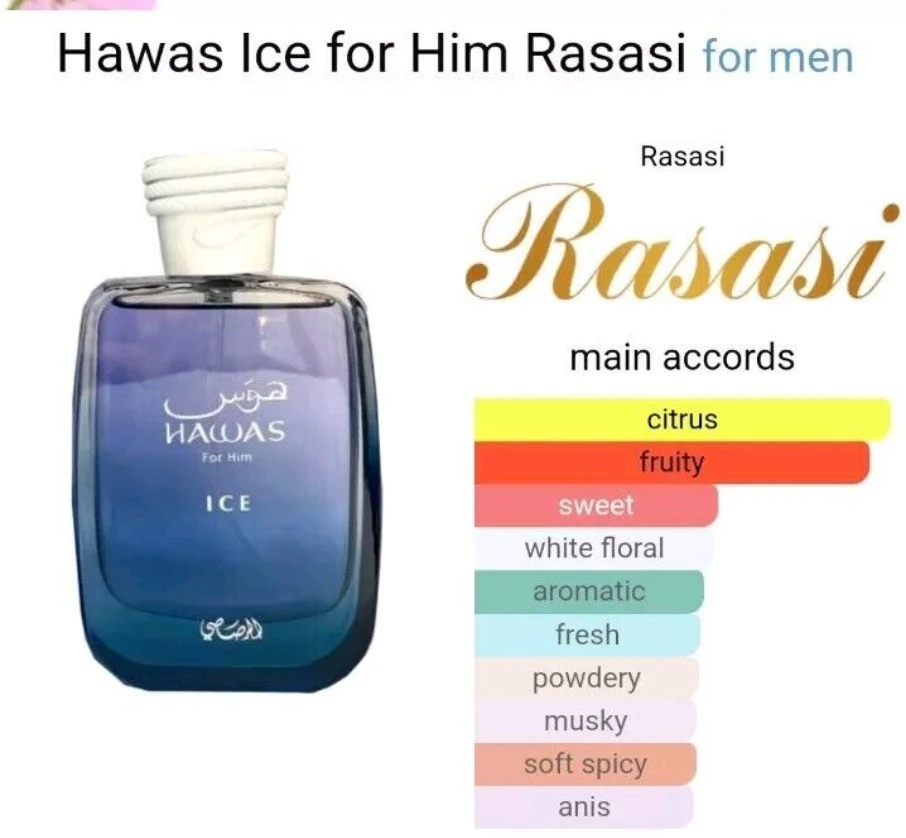 Kvepalai vyrams Rasasi Hawas Ice EDP, 100 ml aprašymas - Prekės nuotrauka